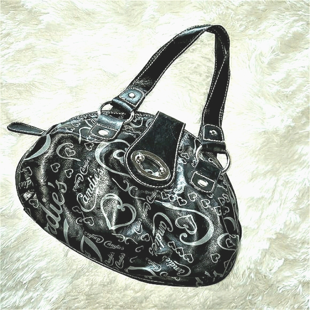 Candies Black Bag Purse Handbag Purple Lining